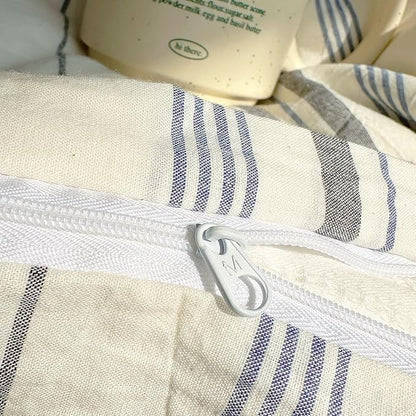 EAVD Retro Blue&Grey Striped Comforter Set Queen Soft Cotton 3-Piece Vintage Bedding Set with 2 Pillowcases Boho Vertical Stripes Geometric Comforter Set for All-Season Breathable Lightweight