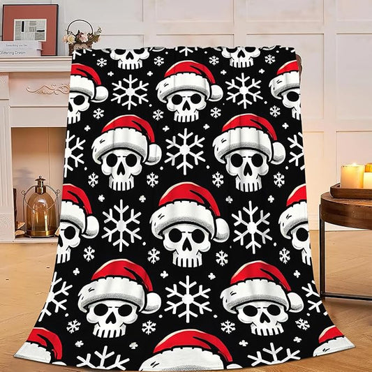 Gothic Christmas Skull Blanket Super Soft Warm Fluffy Fleece Flannel Throw Blanket Cozy Fuzzy Plush Stuff Bedding Blankets Gifts for Women Kids Boys Girls Adults 80"X60"