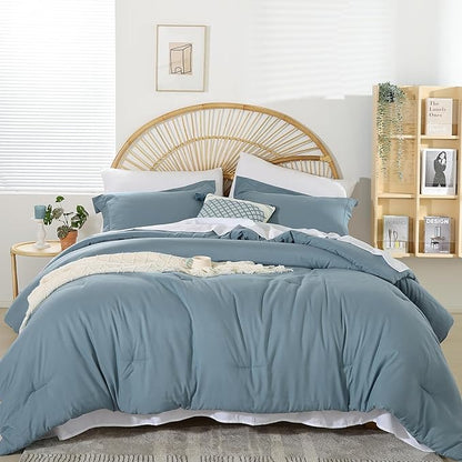 weigelia Dusty Blue Comforter Set 7 Pieces Queen Comforter Set Soft Lightweight Comforters Queen Size Bedding Set with Sheets for All Season