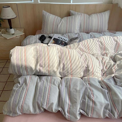 HighBuy Queen Comforter Set Fluffy Pink Purple Striped Bedding Set,Farmhouse Stripes Comforter Set Modern Chic Geometric Comforter with 2 Pillow Shams Stripe Bedding Comforter for Boys Girls