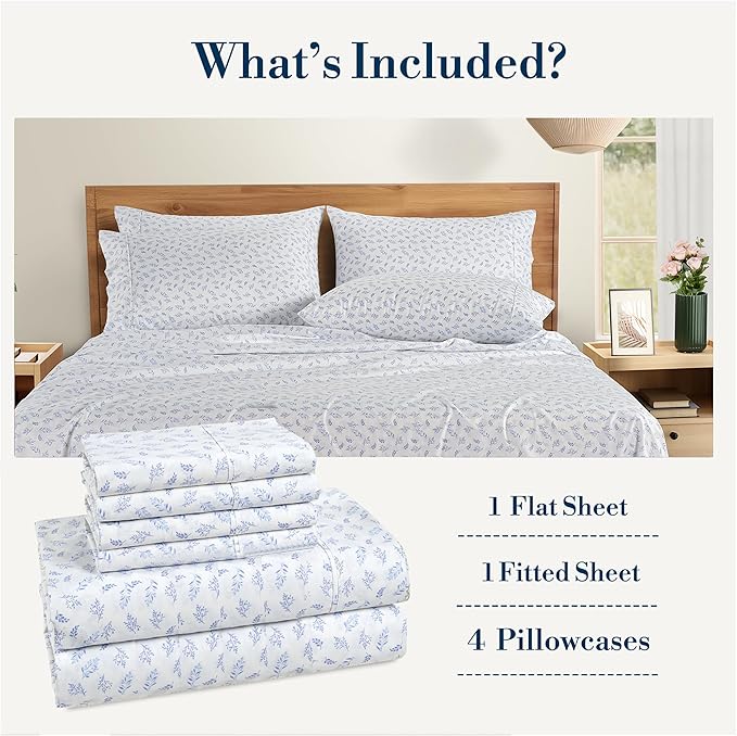 Casa Platino Full Size Sheets – 100% Cotton Crisp Percale Weave Sheets Full Size, Soft Cozy Feel with 4 Pillowcases, 15" Deep Pockets & Breathable Fabric for All Sleepers & Everyday Use – Amethyst