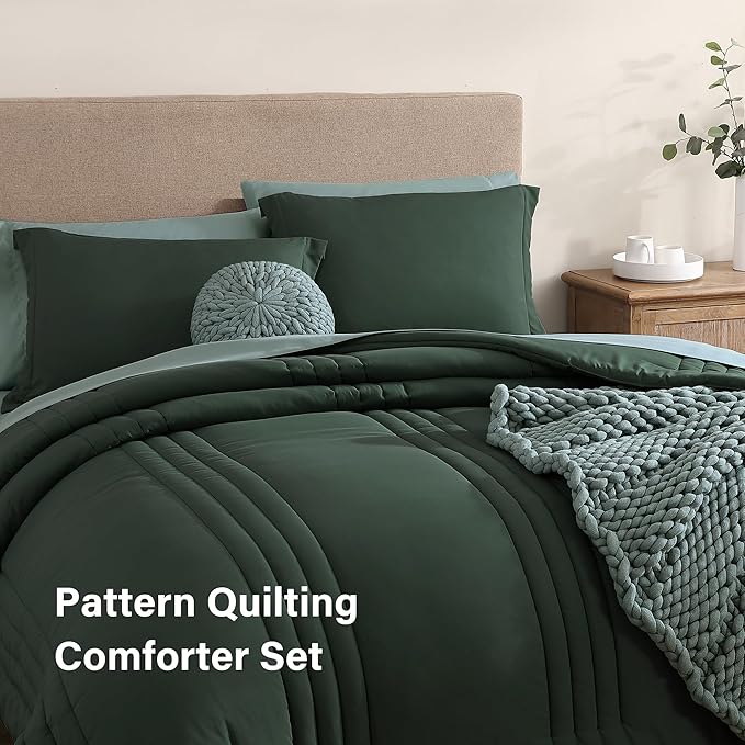 Monbix King Size Comforter Set - 7 Pieces Bed in a Bag King, Deep Forest Bedding Sets with Comforter, All Seasons Comforter Bed Set with Sheets, Pillowcases & Shams