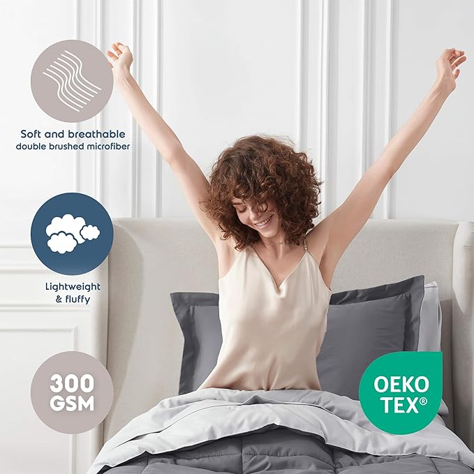 Nestl 5 Piece Twin Comforter Set – Dark Grey Reversible Bed in a Bag – Complete Twin Size Bedding Set with Sheets, Pillowcase and Sham