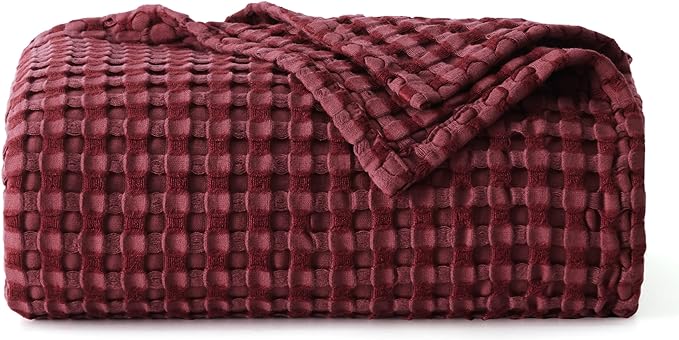 Bedsure Cooling Cotton Waffle Twin XL Blanket - Lightweight Breathable Blanket of Rayon Derived from Bamboo for Hot Sleepers, Luxury Throws for Bed, Couch and Sofa, Dark Red, 66x90 Inches