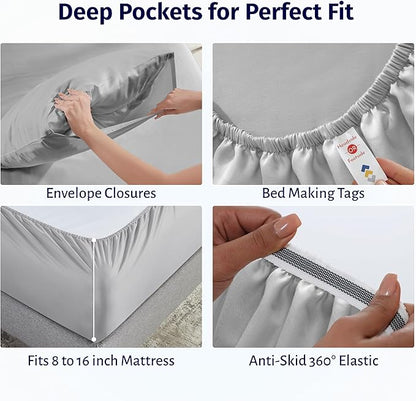 California Design Den Certified 100% Egyptian Cotton Sheets Cal King Size Set - Percale Sheet Set with Deep Pockets, Lightweight, Crisp, Durable Luxury Bedding - Light Grey