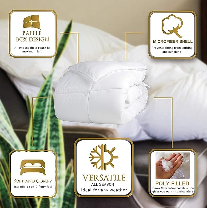 Elegant Comfort Luxury Super Soft Goose Down Alternative-Box-Stitched-and Double-Filled Duvet Insert Premium Quality Comforter Medium Warmth for All Seasons, Full/Queen, Black