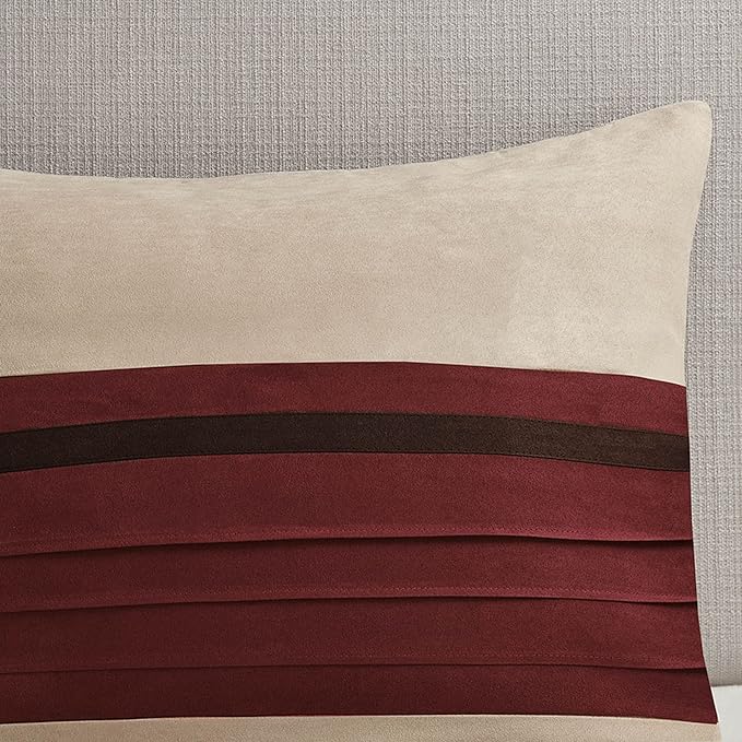 Madison Park Cozy Comforter Set-Luxury Faux Suede Design, Striped Accent, All Season Down Alternative Bedding, Matching Shams, Decorative Pillow, Red, California King (104 in x 92 in)