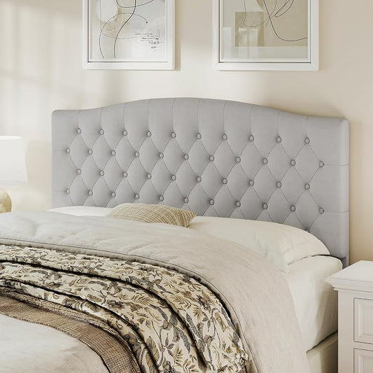 Queen Headboard Only, Velvet Classic Tufted Design, Light Gray | 2 installation options: 1.bed frame mount 2.wall mount (for adjustable bed), Classic hand-tufted headboard king size