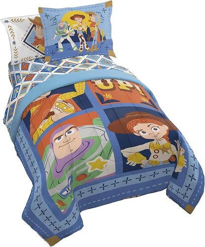 Jay Franco Kids Comforter Set Includes Sheets and Pillow Covers - Soft and Cozy Bed Set for Stylish Room Decor, Official Licensed Bedding, Blue - Toy Story, 7 Piece Full