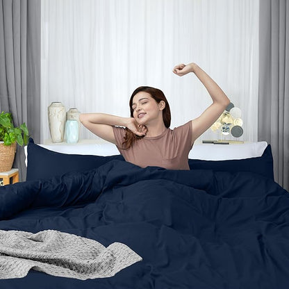 Utopia Bedding Duvet Cover Twin Size - 2 Piece with Zipper Closure - 1 Comforter Cover 68X90 Inches & 1 Pillow Sham 20X26 Inches (Navy) Comforter Not Included
