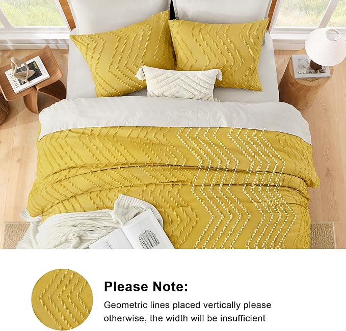 Litanika Mustard Yellow King Comforter Set, 3 Pieces Lightweight Tufted Bedding Sets, Down Alternative Comforter Fluffy Bed Set Gift Choice