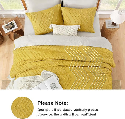 Litanika Mustard Yellow King Comforter Set, 3 Pieces Lightweight Tufted Bedding Sets, Down Alternative Comforter Fluffy Bed Set Gift Choice