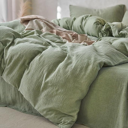 EAVD Solid Color Mint Green Duvet Cover King Soft Breathable 100% Cotton Muslin Linen Like Gauze Bedding Comforter Cover with 2 Pillowcases Modern Simple Mint Green Comforter Cover with Zipper Closure