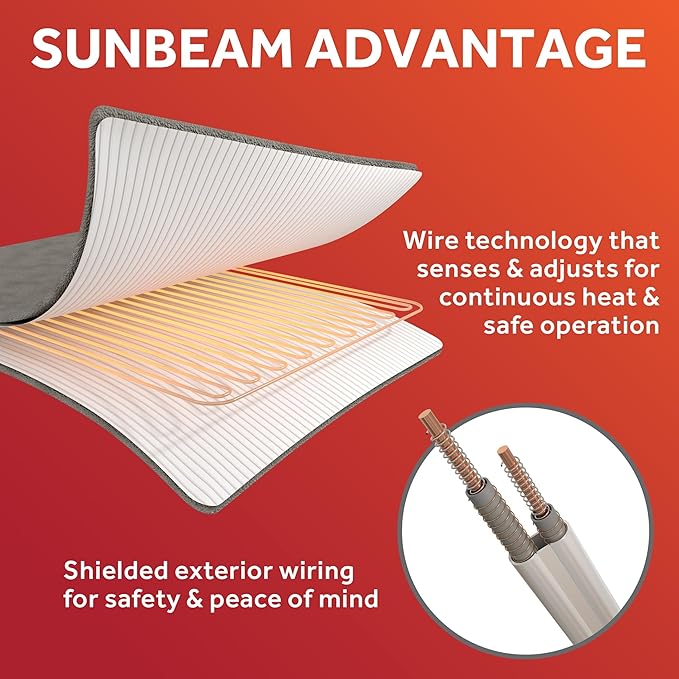 Sunbeam Electric Restful Quilted Heated Mattress Pad King 80" x 76" 12 Heat Settings 12-Hour Auto Shut-Off Extra-Cozy Fabric Deep Pocket Fit Machine Washable
