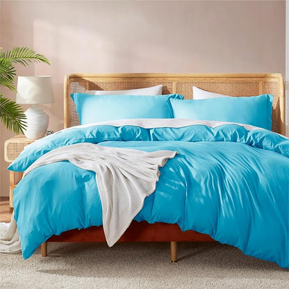 Nestl Bright Blue Duvet Cover Full Size - Soft Double Brushed Full Size Duvet Cover Set, 3 Piece, with Button Closure, 1 Duvet Cover 80x90 inches and 2 Pillow Shams