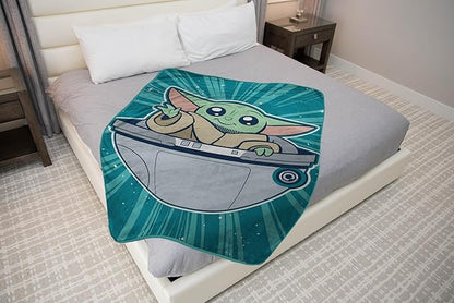 Jay Franco Kids Plush Throw Blanket – Soft & Cozy Fleece Throw for Bedroom & Couch Décor, Official Licensed Product, Teal - Mandalorian, 46x60 - Throw Blanket