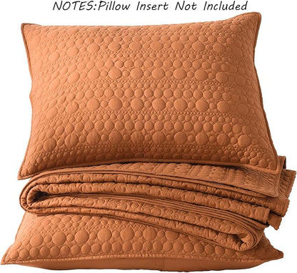 HORIMOTE HOME Quilt Set King Size Burnt Orange, Classic Geometric Spots Stitched Pattern, Pre-Washed Microfiber Chic Rustic Look, Ultra Soft Lightweight Quilted Bedspread for All Season, 3 Pieces
