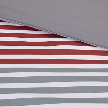 Comfort Spaces Comforter Sets with Sheets - Bed in a Bag 9 Pieces Teen Bedding Sets , Red and Grey Stripes Bedding Full, College Full Bed Set with 2 Side Pockets Bedroom Organizer
