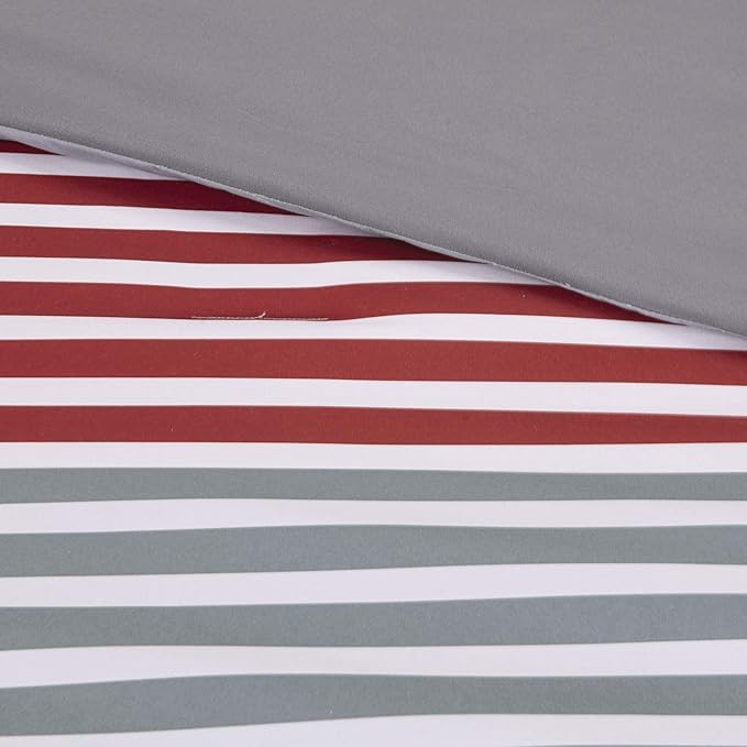 Comfort Spaces Twin XL Comforter Sets with Sheets - Bed in a Bag 6 Pieces Teen Bedding Sets, Red and Grey Stripes Bedding Twin XL, College Twin XL Bed Set with 2 Side Pockets Bedroom Organizer