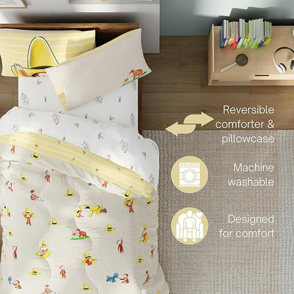 Curious George Bedding Set, Full Size 7 Piece Set Kids Super Soft Cozy Reversible Comforter and Sheet Set with Sham, (100% Officially Licensed Product) by Franco