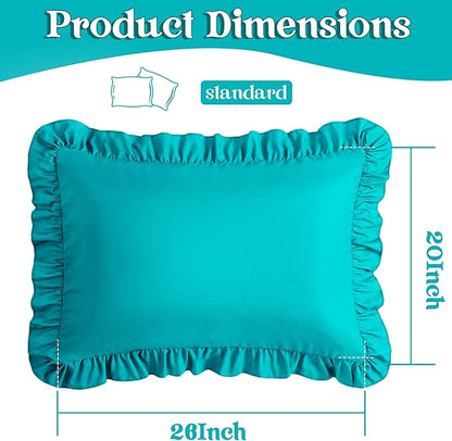 KKJIAF Ruffle Pillow Cases Standard Size Set of 2, Ruffled Pillow Covers with Envelope Closure, Wrinkle Resistant Ruffled Pillow Shams 20" x 26", Teal