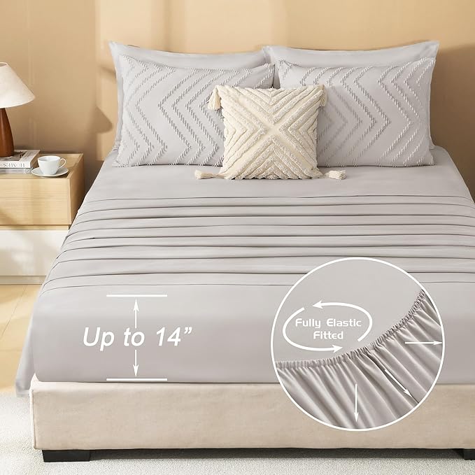 Litanika Linen King Size Comforter Set with Sheets - 7 Pieces Bed in a Bag King Boho Tufted Complete Bedding Sets with Comforter, Sheets, Pillowcases & Shams