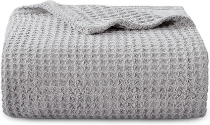 Bedsure Gentlesoft 100% Cotton Throw Blanket for Couch 50x70 inches - Cooling Breathable and Soft for Spring Summer, Waffle Weave Throw Blanket for Office, Grey
