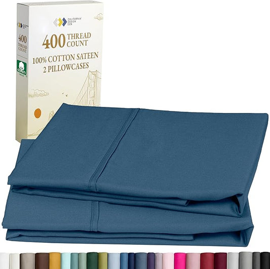 California Design Den King Size Pillowcase Set - 400 Thread Count, 100% Cotton Sateen, Set of 2 Pillow Covers, Soft and Breathable - Peacock Blue