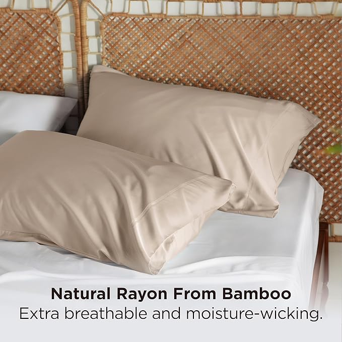 Bedsure Cooling Pillow Cases Queen, Rayon Derived from Bamboo, Pillowcases Queen Size Set of 2, PureWoven Silky Soft Bedding Pillow Covers with Envelope Closure, Gifts, Khaki, 20x30 Inches