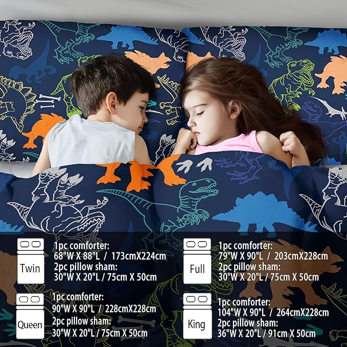 Blue Dinosaur Comforter Set Twin Boys,Cute Dinosaur Bedding Set Twin for Kids,Kawaii Dragon Comforter Blue Bedroom Decor,Cute Animal Bedding Kawaii Animal Quilt Boys