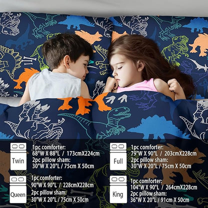 Blue Dinosaur Comforter Set Twin Boys,Cute Dinosaur Bedding Set Twin for Kids,Kawaii Dragon Comforter Blue Bedroom Decor,Cute Animal Bedding Kawaii Animal Quilt Boys