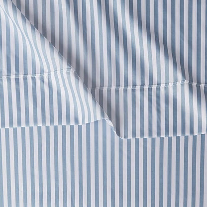 Amazon Basics Lightweight Super Soft Easy Care Microfiber 3 Piece Bed Sheet Set with 14-inch Deep Pockets - Twin, Dusty Blue Pinstripe,Printed (Pack of 4)