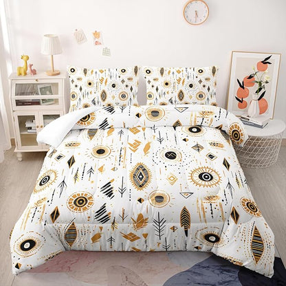 Boho Aztec Comforter Set Twin Yellow Geometry Bedding Sets 3PCS for Kids Teen Adult Room Decor Ultra-Soft Lightweight Microfiber 1 Comforter with 2 Pillowcases