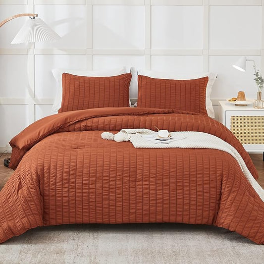 AveLom Terracotta Seersucker Twin/Twin XL Comforter Set (68x90 inches), 2 Pieces-100% Soft Microfiber Lightweight Comforter with 2 Pillowcases, All Season Down Alternative Comforter Set for Bedding