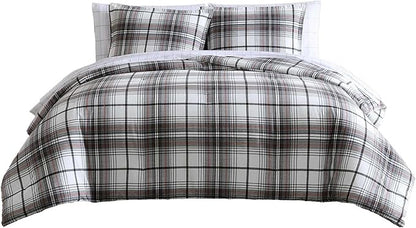Eddie Bauer - Queen Comforter Set, Reversible Cotton Bedding with Matching Shams, Plaid Home Decor for All Seasons (Alder Grey/Red, Queen)