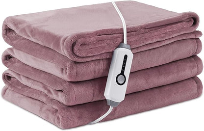 Electric Heated Blanket Twin Size 62"×84", Breathable & Luxurious Flannel,Soft Warm Gift with Over-Heat Protection, 4 Heating Levels & 10 H Auto Shut Off, Machine Washable, Purple