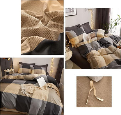 HighBuy Khaki Queen Comforter Set Buffalo Plaid Checkered Bedding Comforter Set Modern Style Gingham Comforter with 2 Pillow Shams Grid Pattern Bedding Comforter Queen for Boys Men All Season