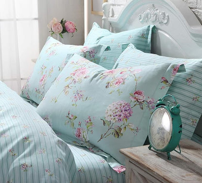 FADFAY French Country Duvet Cover Set King/California King 100% Cotton Floral Bedding Farmhouse Hydrangea Flower and Rose Floral Shabby Comforter Covers with Hidden Zipper - No Filling