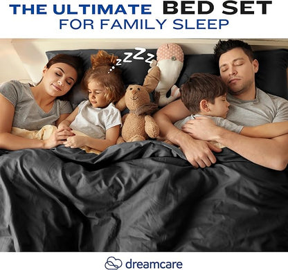 DREAMCARE California King Sheet Sets - Cooling Bed Sheets - 4pcs Set - up to 15" Deep Pocket Cal King Sheets - California King Sheets - Soft & Lasting 100% Brushed Polyester with Side Pocket - Black