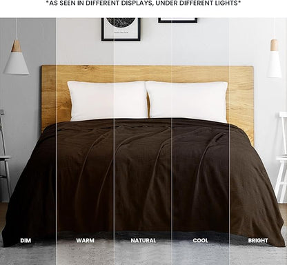 Utopia Bedding Brown 100% Cotton Blanket [Twin Size - 90x72 Inch] 350GSM Lightweight, Soft and Breathable Thermal Blanket for All Seasons