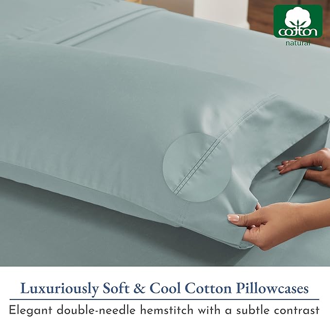 Heirloom Soft, Smooth & Thick Certified 800 Thread Count 100% Cotton Sateen, 2 Pillow Cases Standard Size Fits Standard & Queen Size Pillows (Soft Teal)
