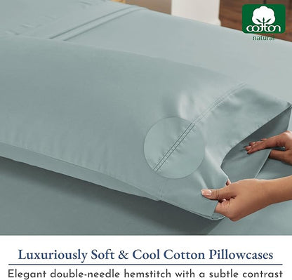 Heirloom Soft, Smooth & Thick Certified 800 Thread Count 100% Cotton Sateen, 2 Pillow Cases Standard Size Fits Standard & Queen Size Pillows (Soft Teal)