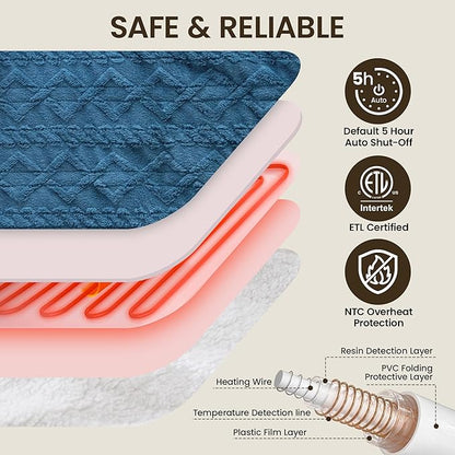 Heated Blanket Electric Blanket, 62"×84" Heating Blanket, 5 Heating Level, 1-12 Hour Auto Off, Intelligent Overheat Protection (Navy Blue)