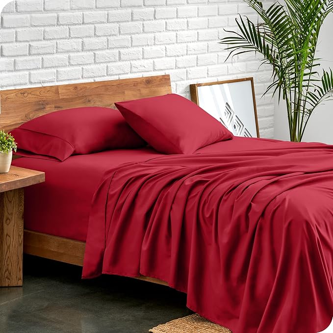 Bare Home Twin Sheet Set - 1800 Ultra-Soft Microfiber Twin Bed Sheets - Double Brushed - Deep Pockets - Easy Fit - 3 Piece Set - Bedding Sheets & Pillowcases (Twin, Red)