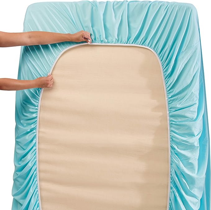Hearth & Harbor Extra Deep Pocket Queen Sheets Sets - Fits Mattress 18-24 Inches Deep - Extra Deep Pocket Sheets - 6 Piece Queen Size - Aqua Blue