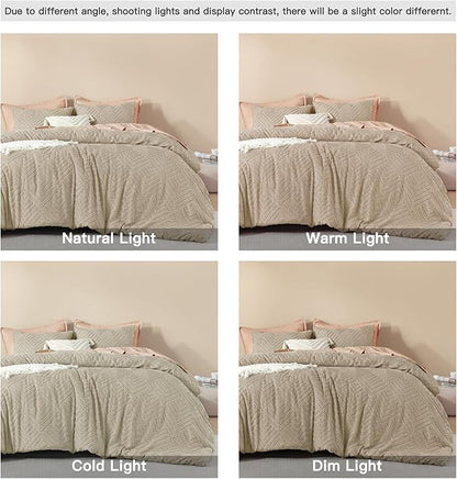 Litanika California King Comforter Set Wheat, 3 Pieces Tufted Boho Farmhouse Bedding Comforter Sets, Lightweight Fluffy Comforter Bed Set All Season (104x96In Comforter & 2 Pillowcases)