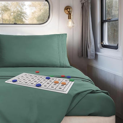 Clara Clark Bed Sheets, Premier 1800 Series 4 Piece RV Queen Sheet Set, Luxury Soft Sheets for RV Bunks, Short Queen - Forest Green