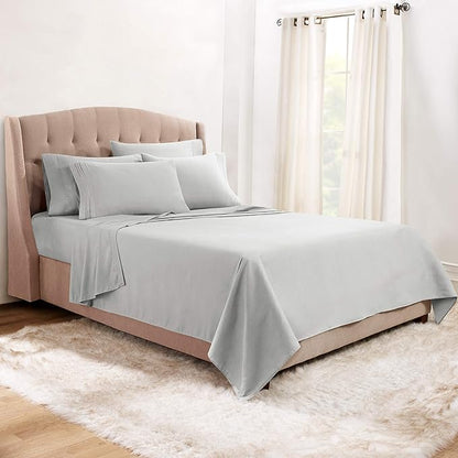 Clara Clark 5 Piece Twin Bed Sheet Set - Silver, Microfiber, Luxury Hotel Quality, Deep Pocket, Fade Resistant, 1800 Thread Count, Breathable, 3 Pillowcases & Fitted & Flat Sheet