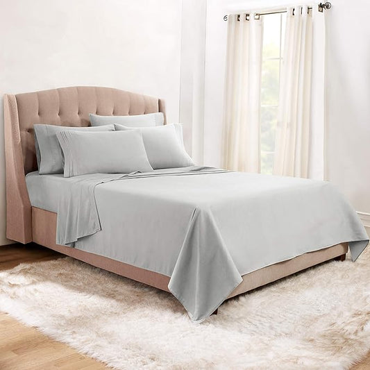 Clara Clark 5 Piece Twin Bed Sheet Set - Silver, Microfiber, Luxury Hotel Quality, Deep Pocket, Fade Resistant, 1800 Thread Count, Breathable, 3 Pillowcases & Fitted & Flat Sheet