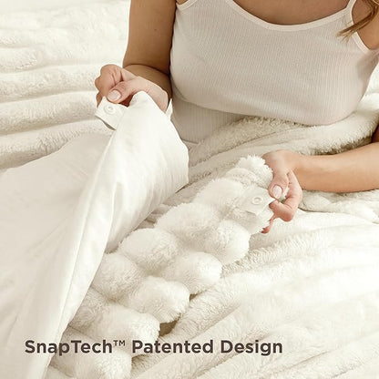 Bedsure Gentlesoft 2-in-1 Queen Comforter Set and Detachable Fluffy Blanket, Cream White Bedding Set for All Season Use, SnapTech Design for Space Saving (Includes 2 Pillow Shams, 2 Pillowcases)
